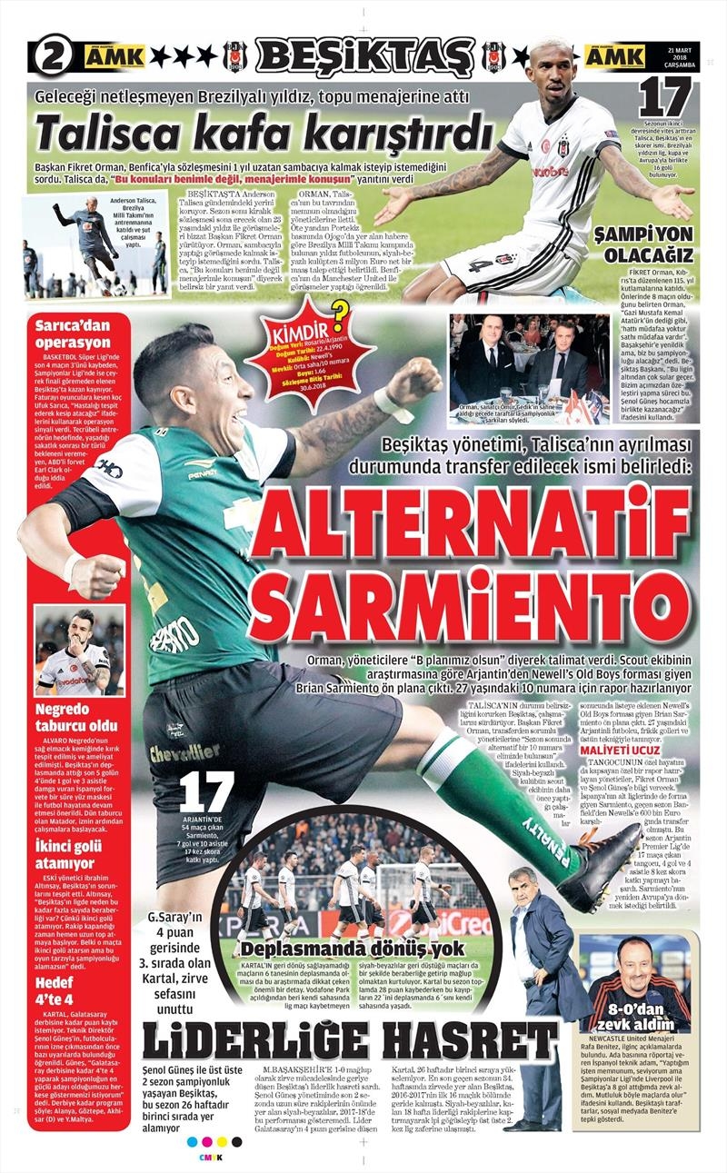 21 Mart 2018 | Gazetelerin Beşiktaş Manşetleri - Görsel 2