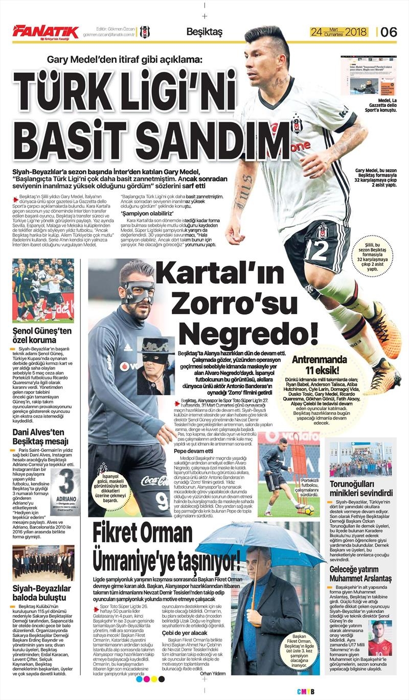 24 Mart 2018 | Gazetelerin Beşiktaş Manşetleri - Görsel 1