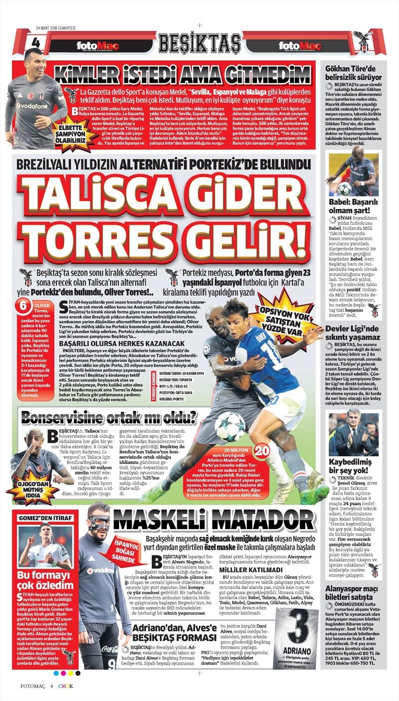 24 Mart 2018 | Gazetelerin Beşiktaş Manşetleri - Görsel 4