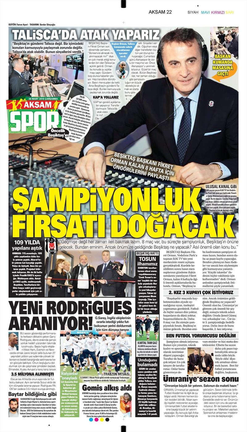 28 Mart 2018 | Gazetelerin Beşiktaş Manşetleri - Görsel 1