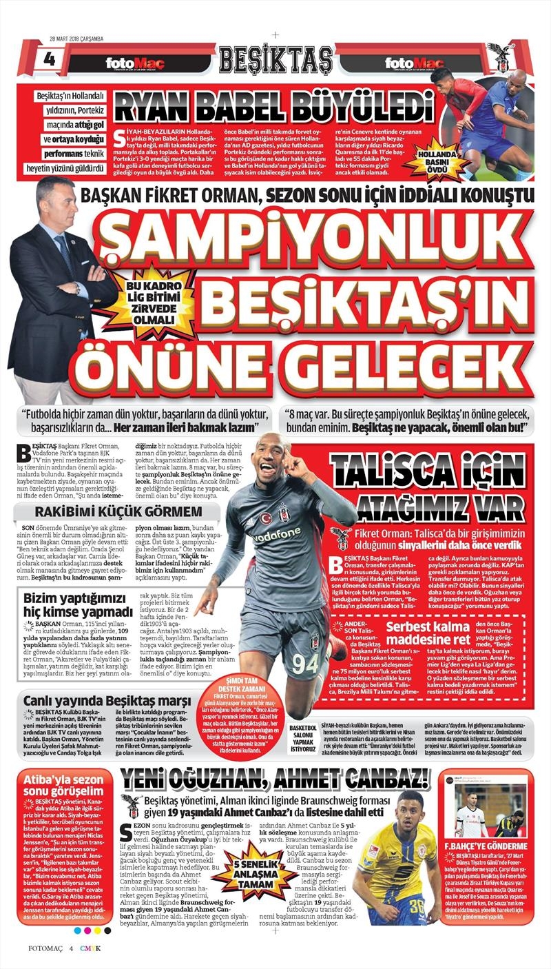 28 Mart 2018 | Gazetelerin Beşiktaş Manşetleri - Görsel 6