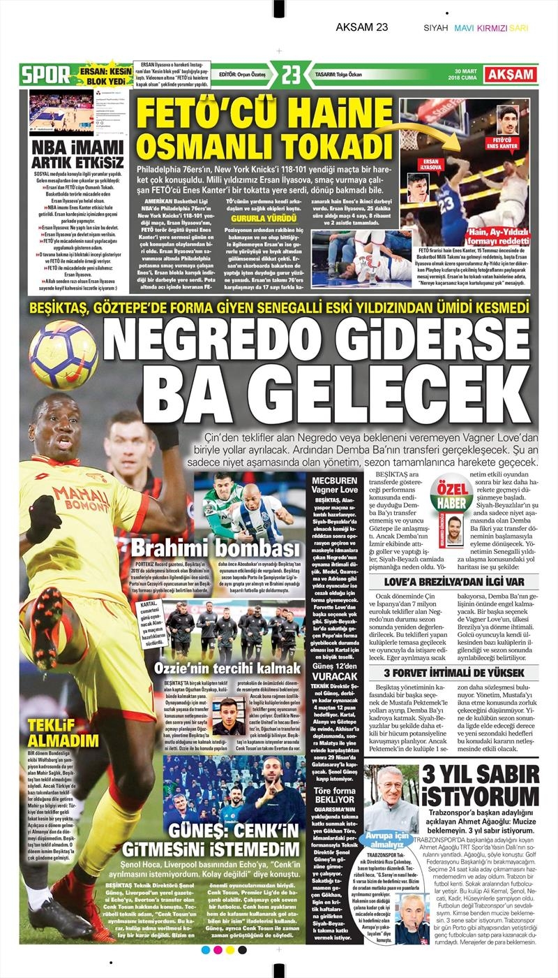 30 Mart 2018 | Gazetelerin Beşiktaş Manşetleri - Görsel 1