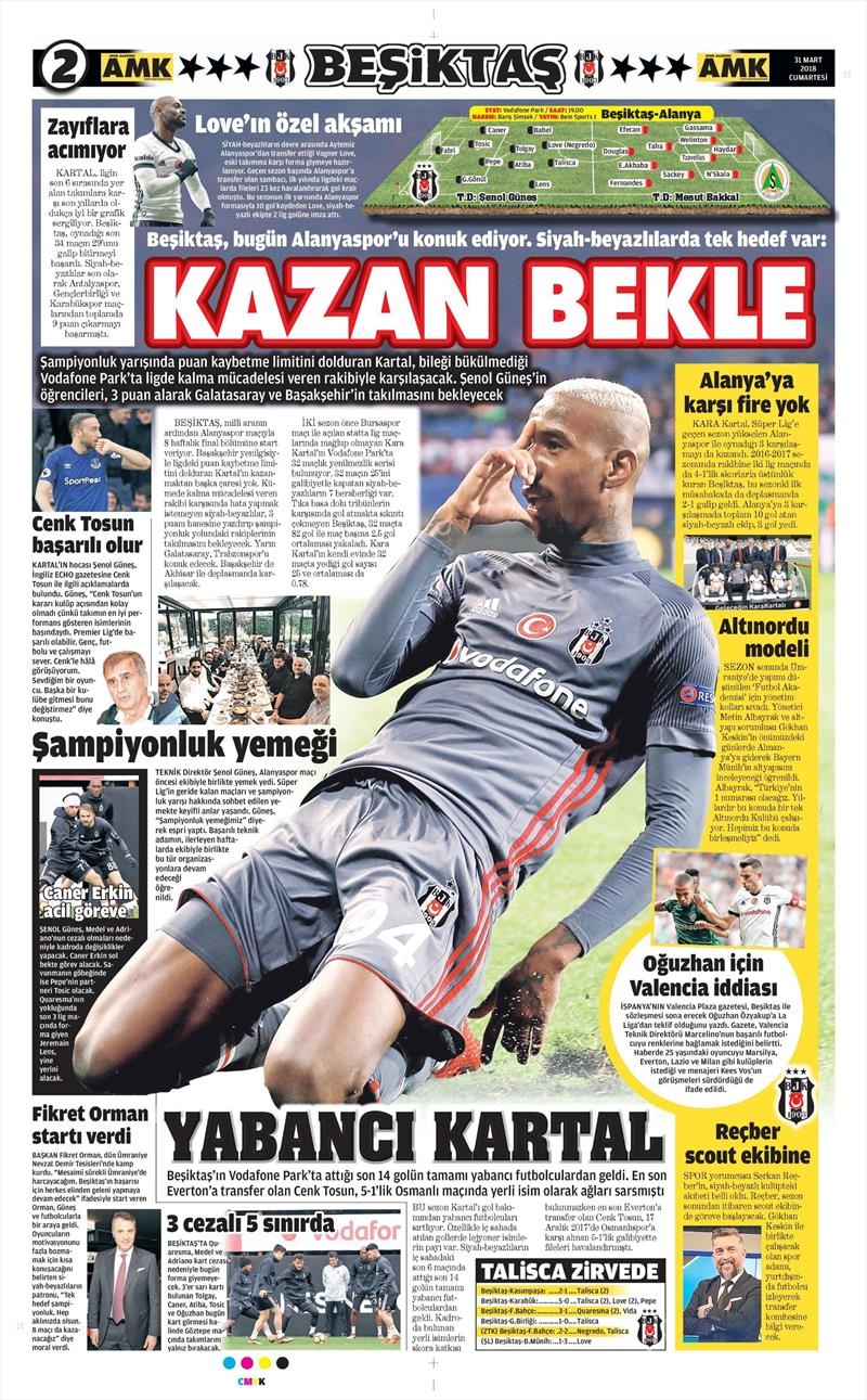 31 Mart 2018 | Gazetelerin Beşiktaş Manşetleri - Görsel 2