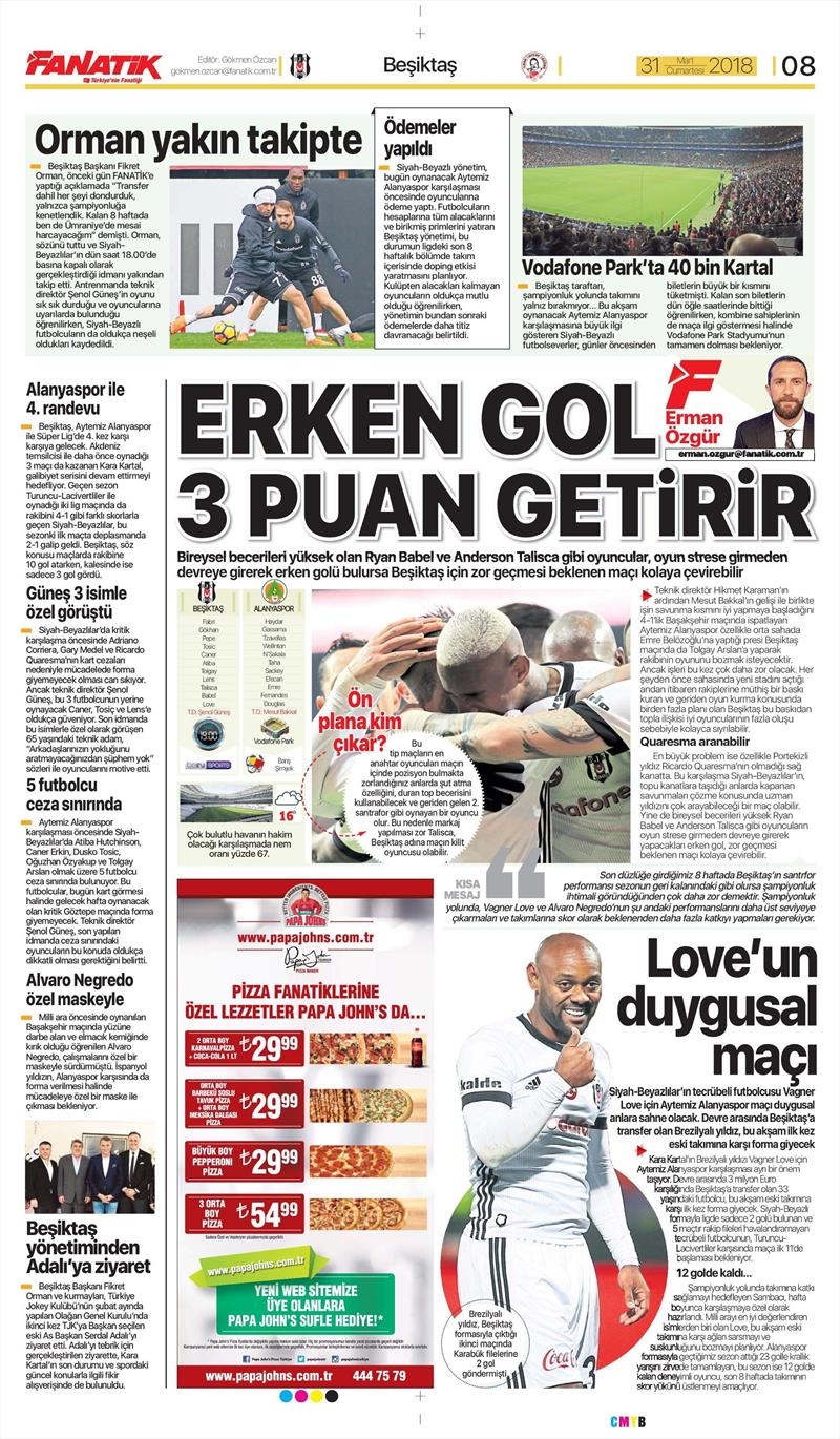 31 Mart 2018 | Gazetelerin Beşiktaş Manşetleri - Görsel 3