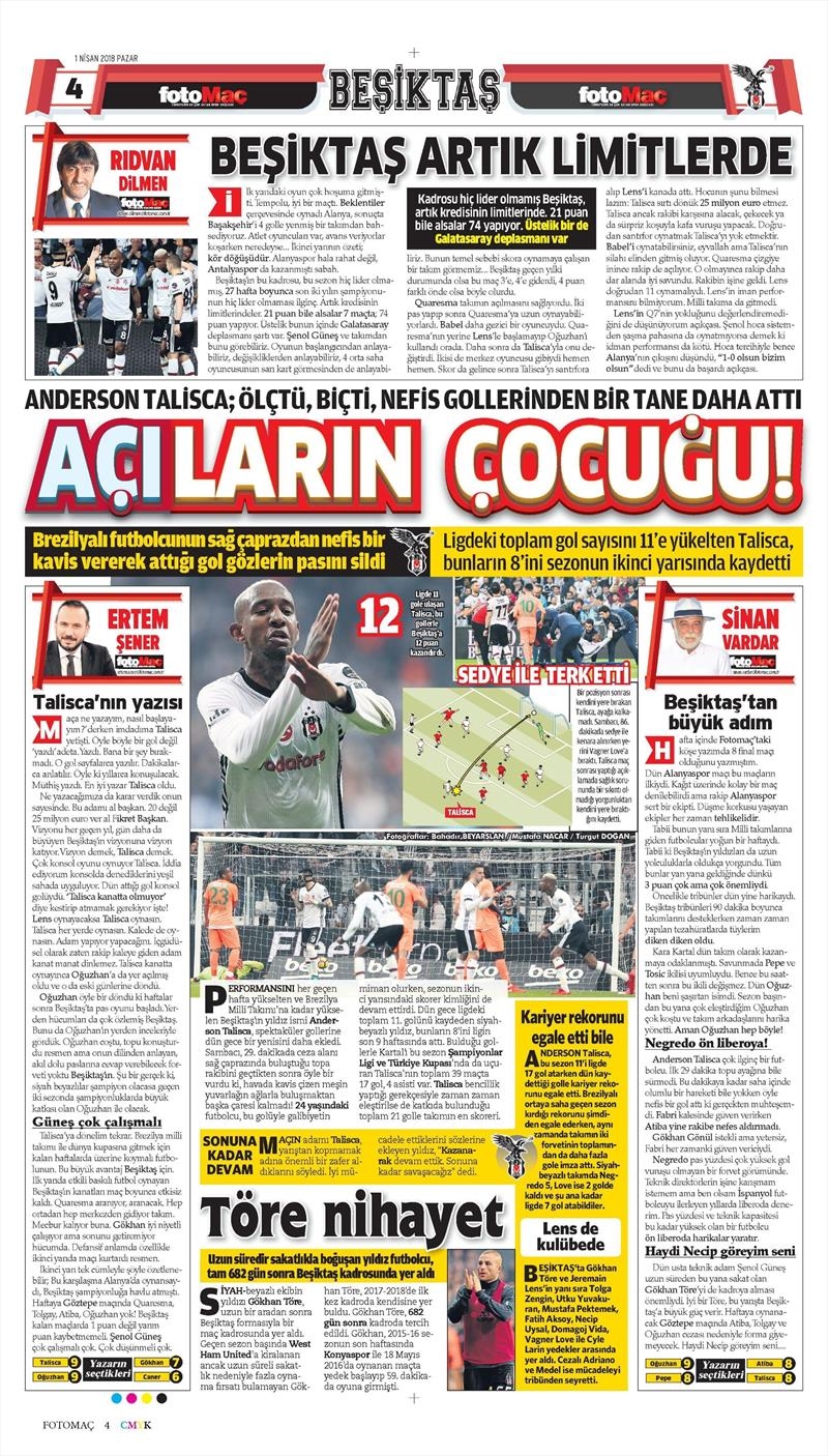 1 Nisan 2018 | Gazetelerin Beşiktaş Manşetleri - Görsel 20