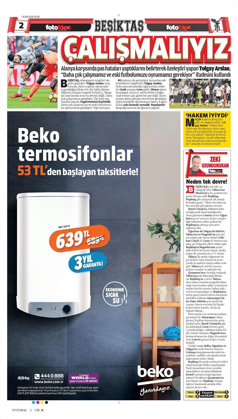 1 Nisan 2018 | Gazetelerin Beşiktaş Manşetleri - Görsel 3