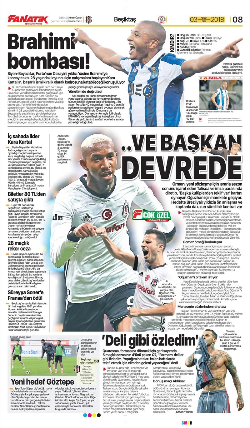 3 Nisan 2018 | Gazetelerin Beşiktaş Manşetleri - Görsel 1