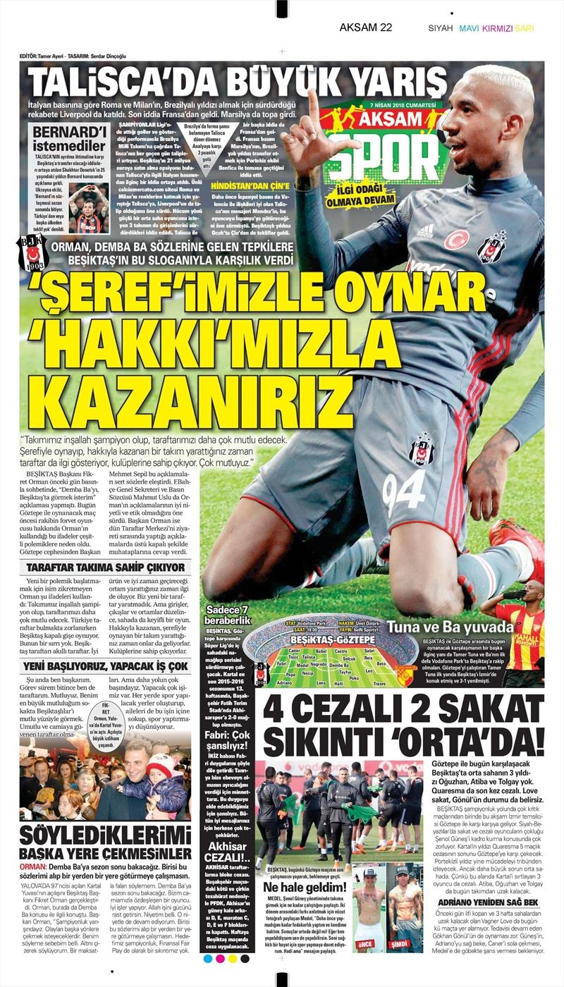 7 Nisan 2018 | Gazetelerin Beşiktaş Manşetleri - Görsel 2