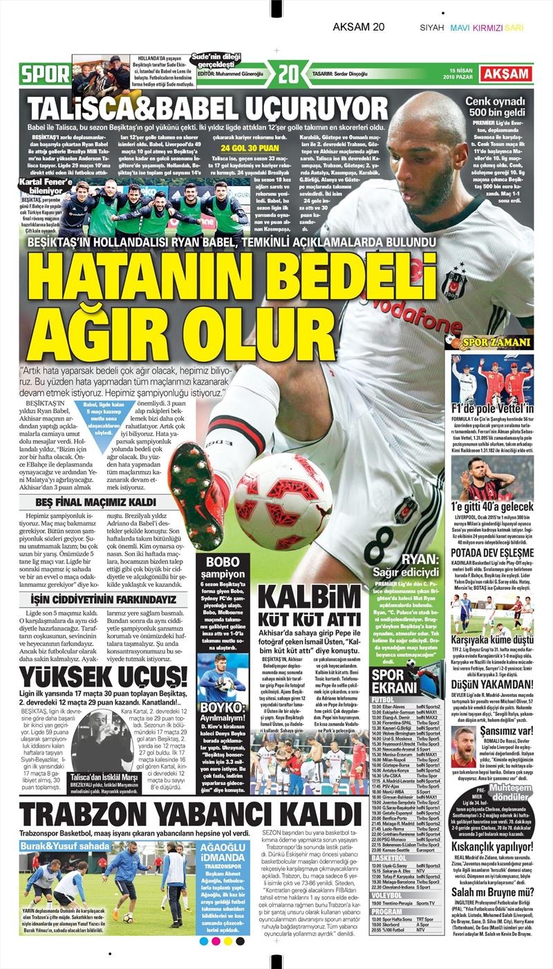 15 Nisan 2018 | Gazetelerin Beşiktaş Manşetleri - Görsel 5