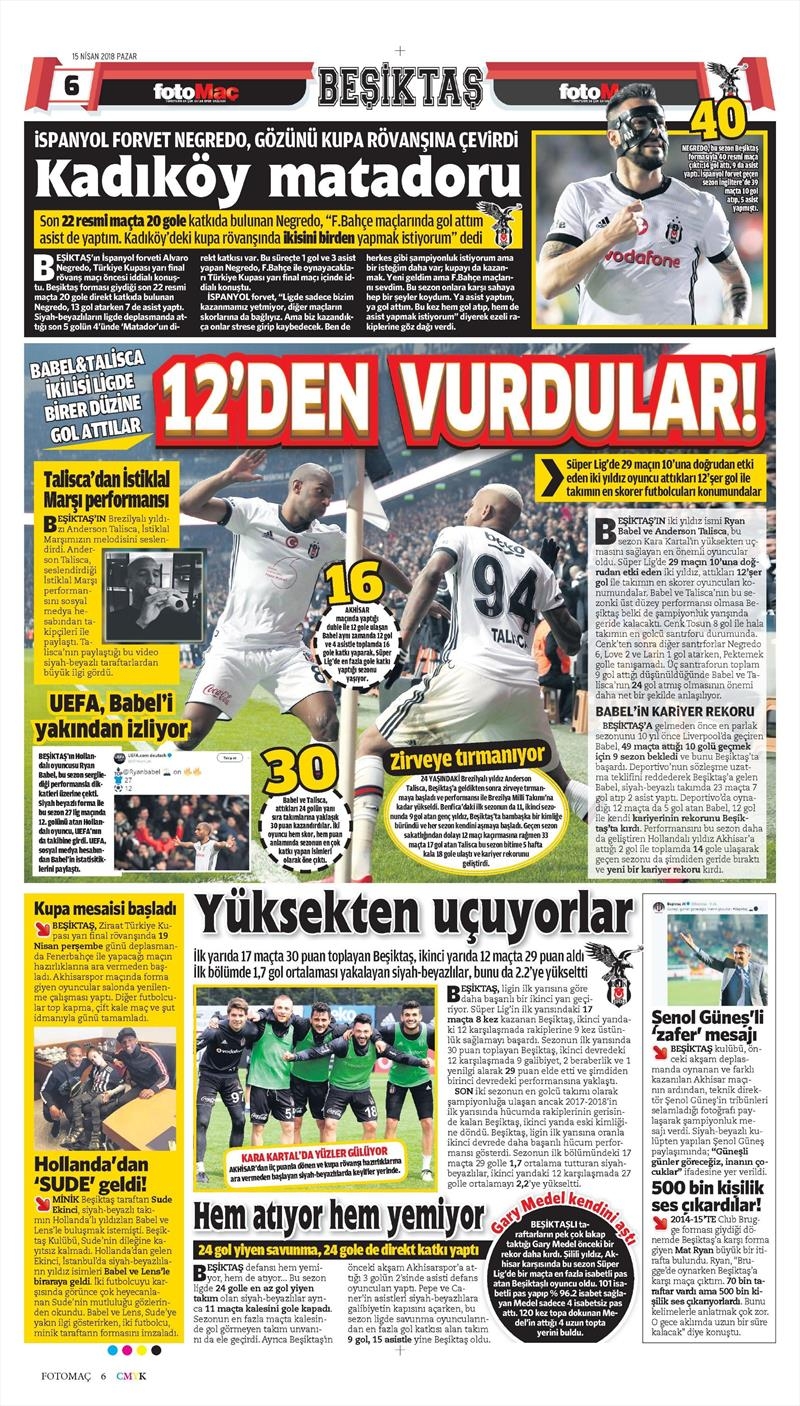 15 Nisan 2018 | Gazetelerin Beşiktaş Manşetleri - Görsel 8