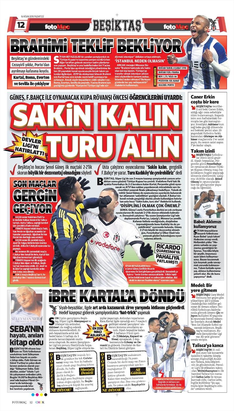 16 Nisan 2018 | Gazetelerin Beşiktaş Manşetleri - Görsel 5