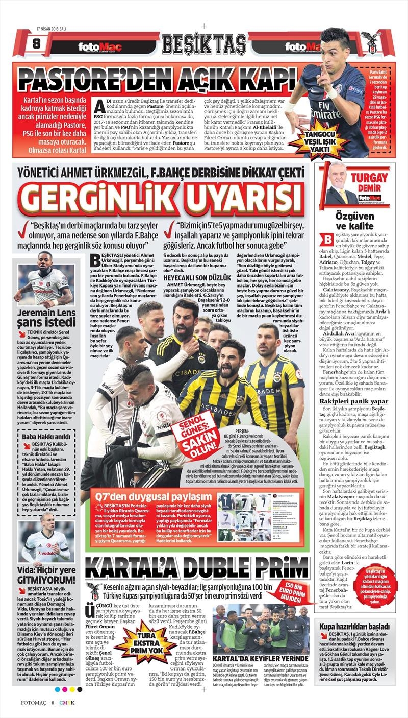 17 Nisan 2018 | Gazetelerin Beşiktaş Manşetleri - Görsel 6