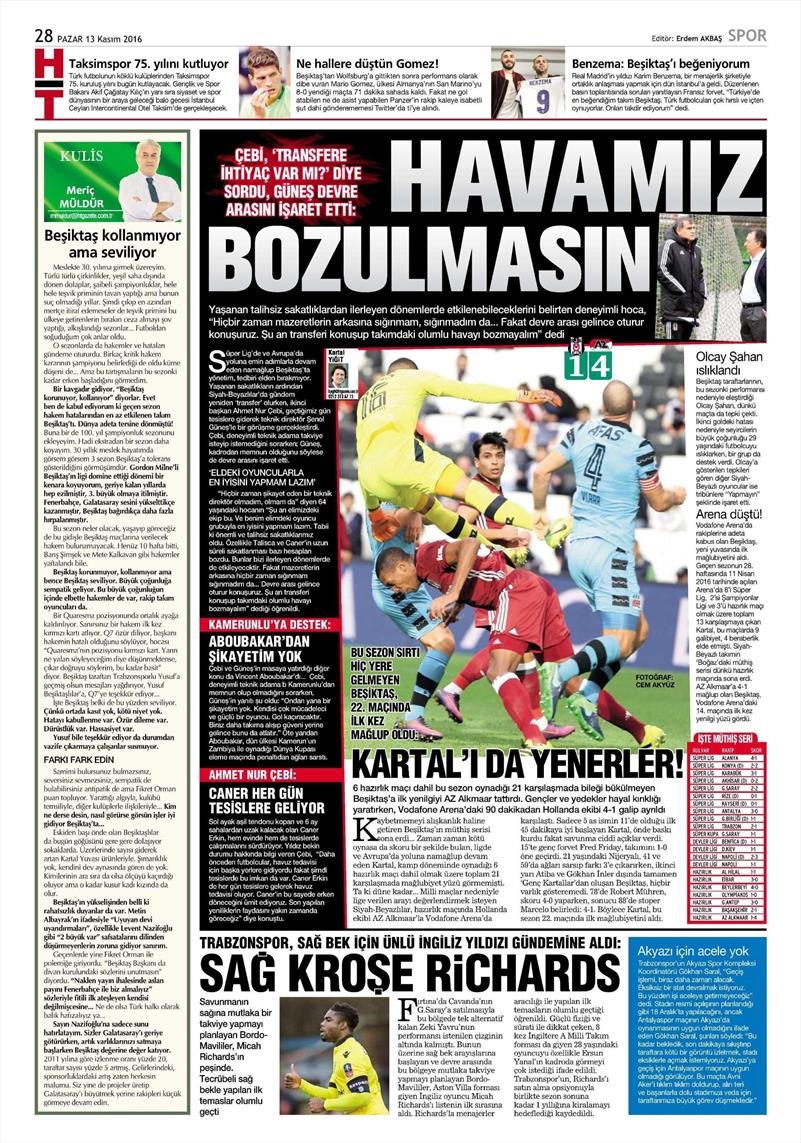 13 Kasım 2016 | Gazetelerin Beşiktaş sayfaları - Görsel 11