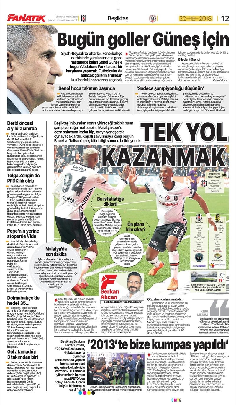 22 Nisan 2018 | Gazetelerin Beşiktaş Manşetleri - Görsel 1