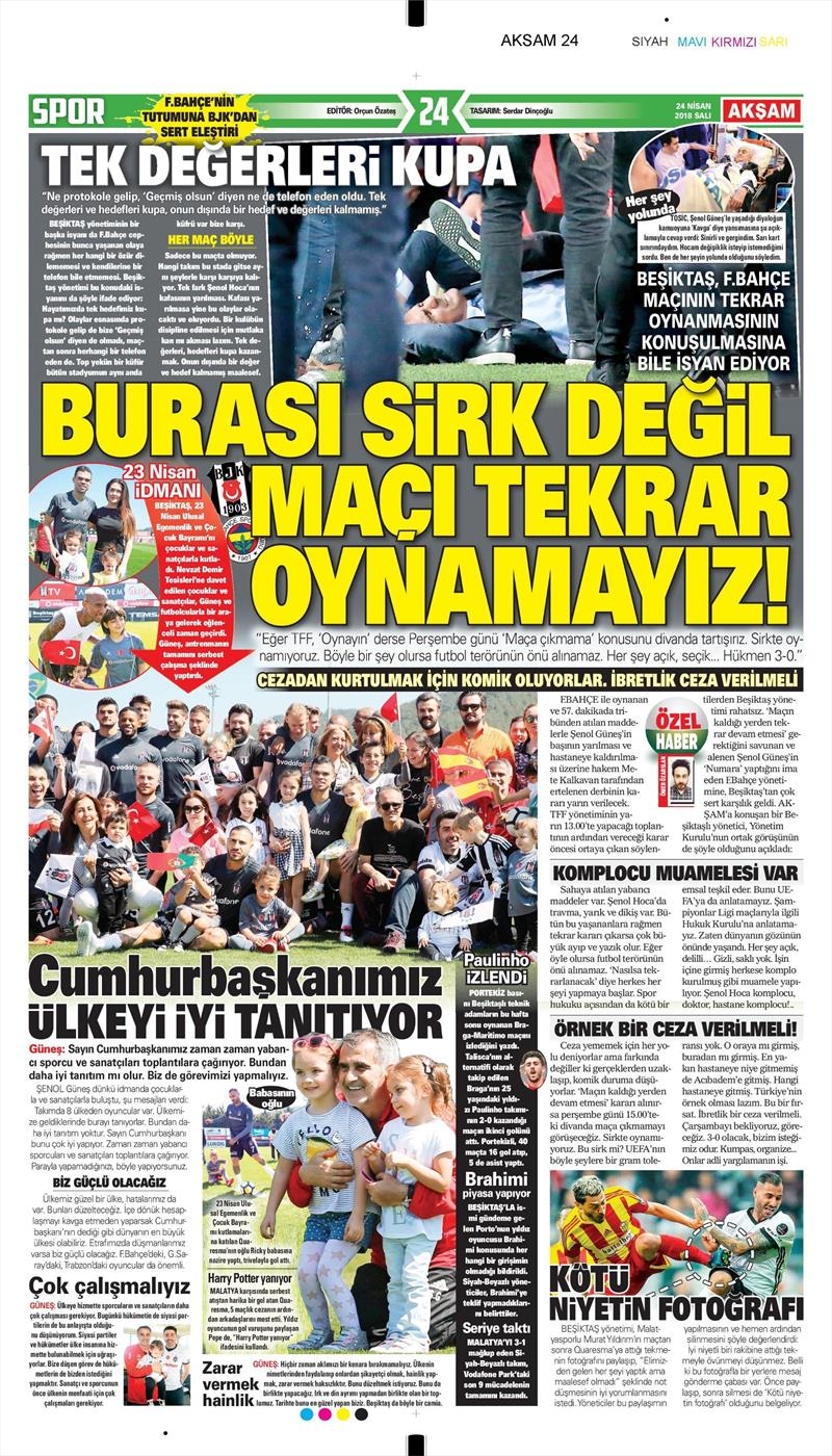 24 Nisan 2018 | Gazetelerin Beşiktaş Manşetleri - Görsel 1