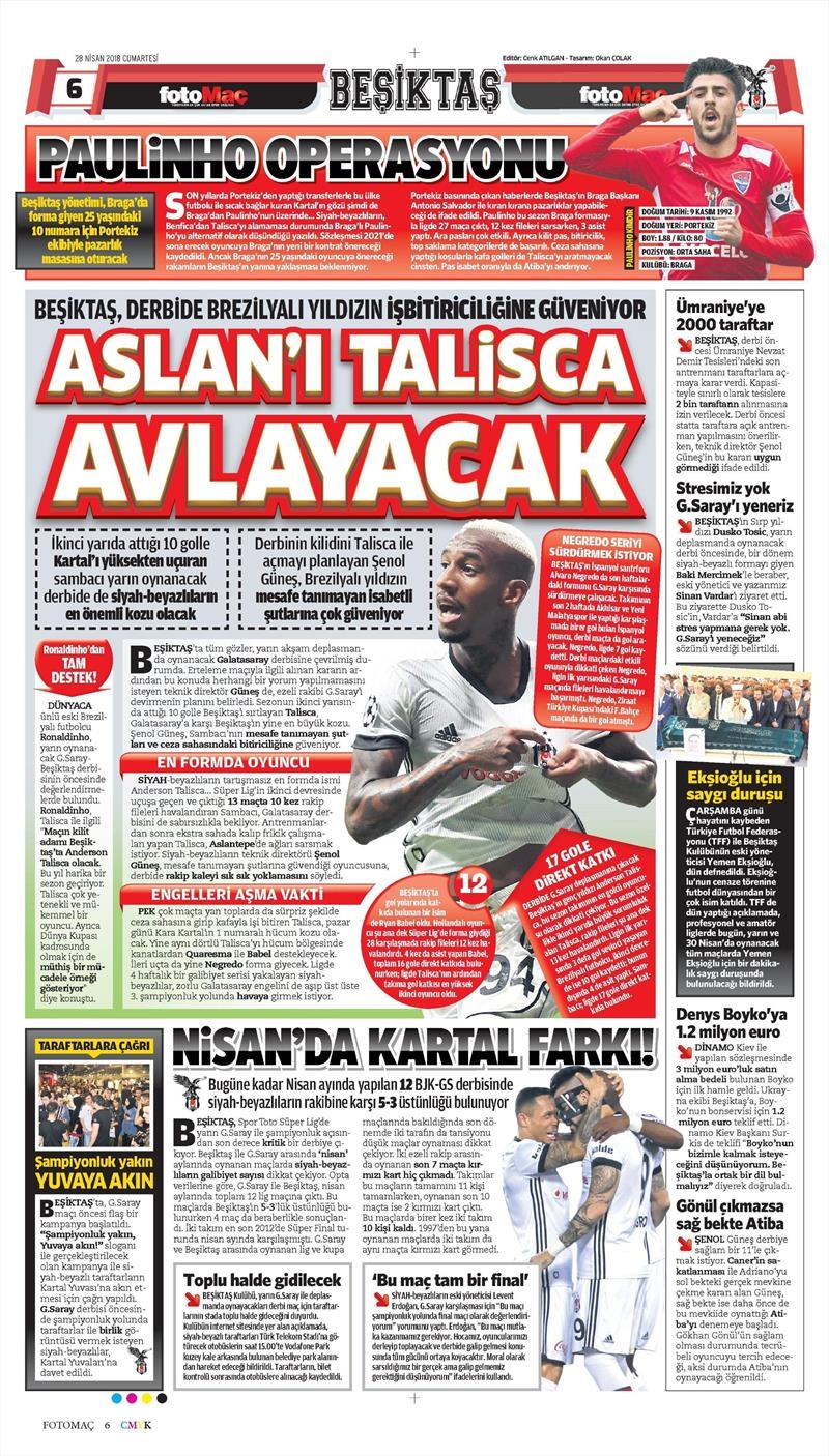 28 Nisan 2018 | Gazetelerin Beşiktaş Manşetleri - Görsel 10