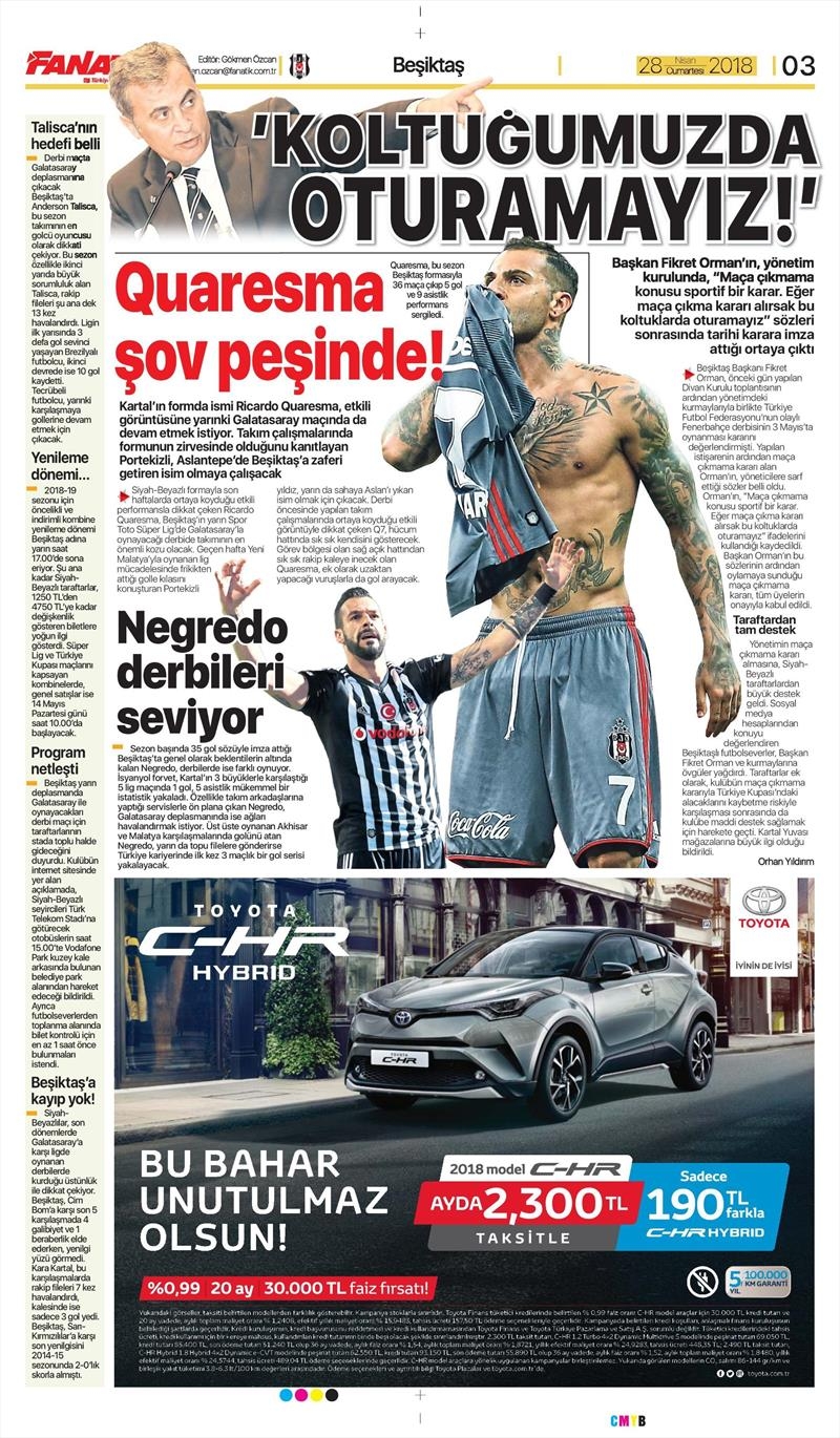 28 Nisan 2018 | Gazetelerin Beşiktaş Manşetleri - Görsel 3