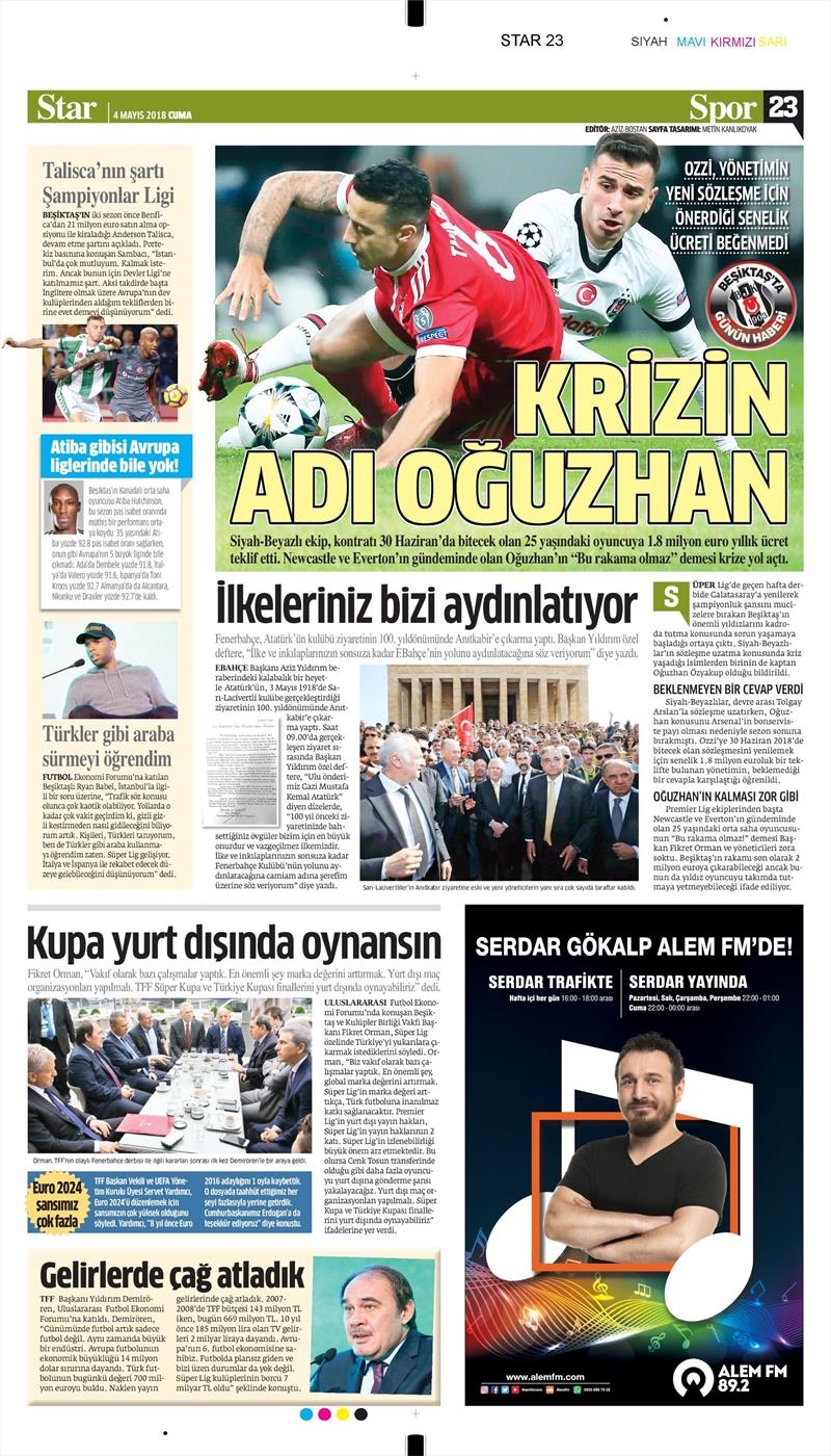 4 Mayıs 2018 | Gazetelerin Beşiktaş Manşetleri - Görsel 1