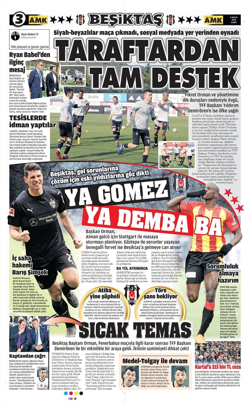 4 Mayıs 2018 | Gazetelerin Beşiktaş Manşetleri - Görsel 2