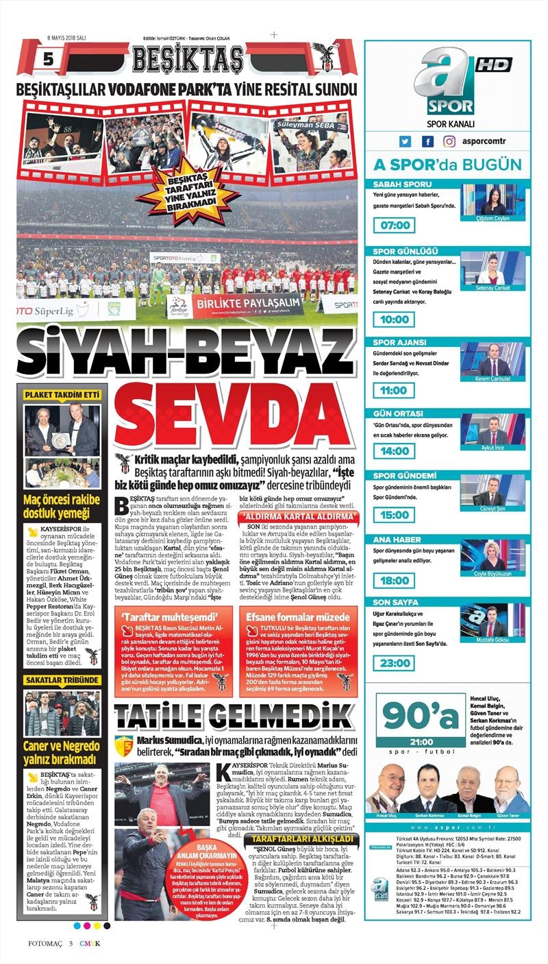 8 Mayıs 2018 | Gazetelerin Beşiktaş Manşetleri - Görsel 12