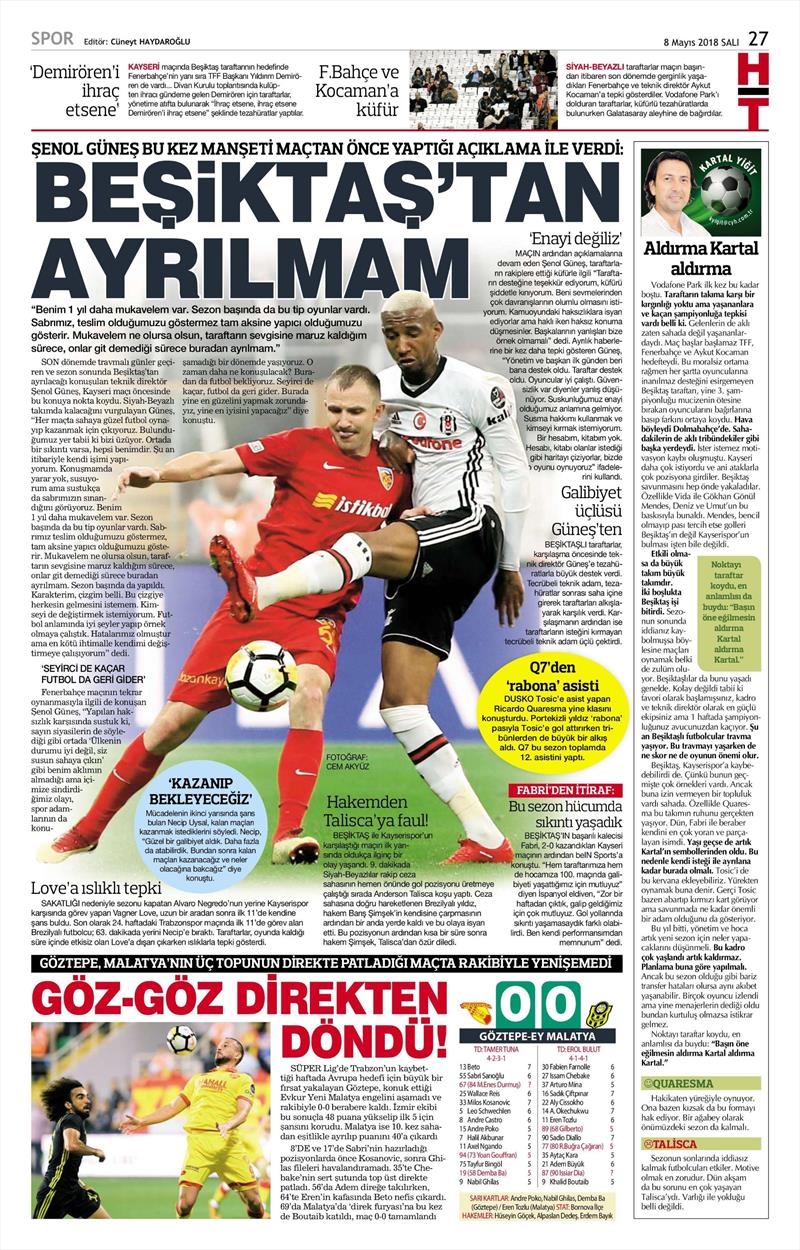 8 Mayıs 2018 | Gazetelerin Beşiktaş Manşetleri - Görsel 14