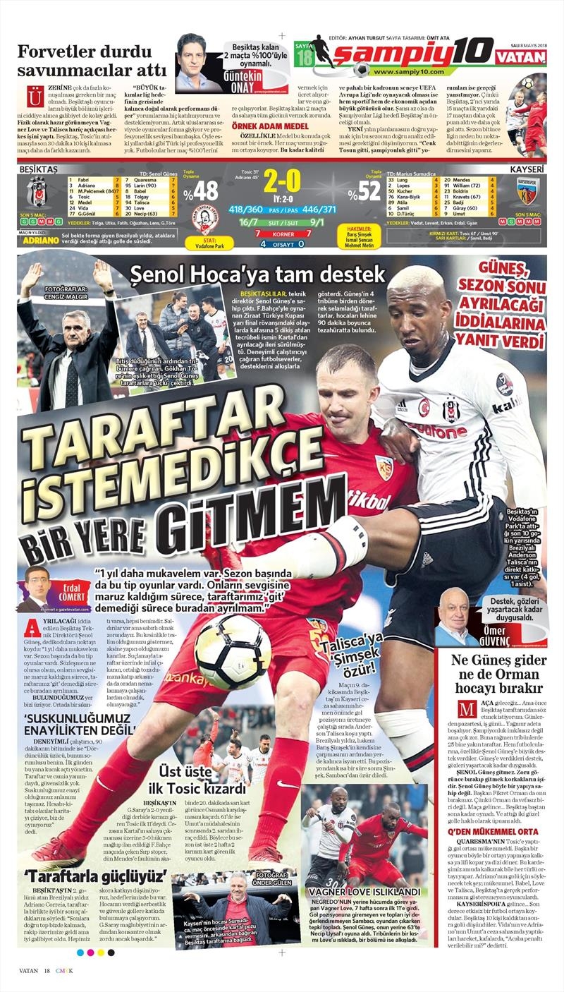 8 Mayıs 2018 | Gazetelerin Beşiktaş Manşetleri - Görsel 20