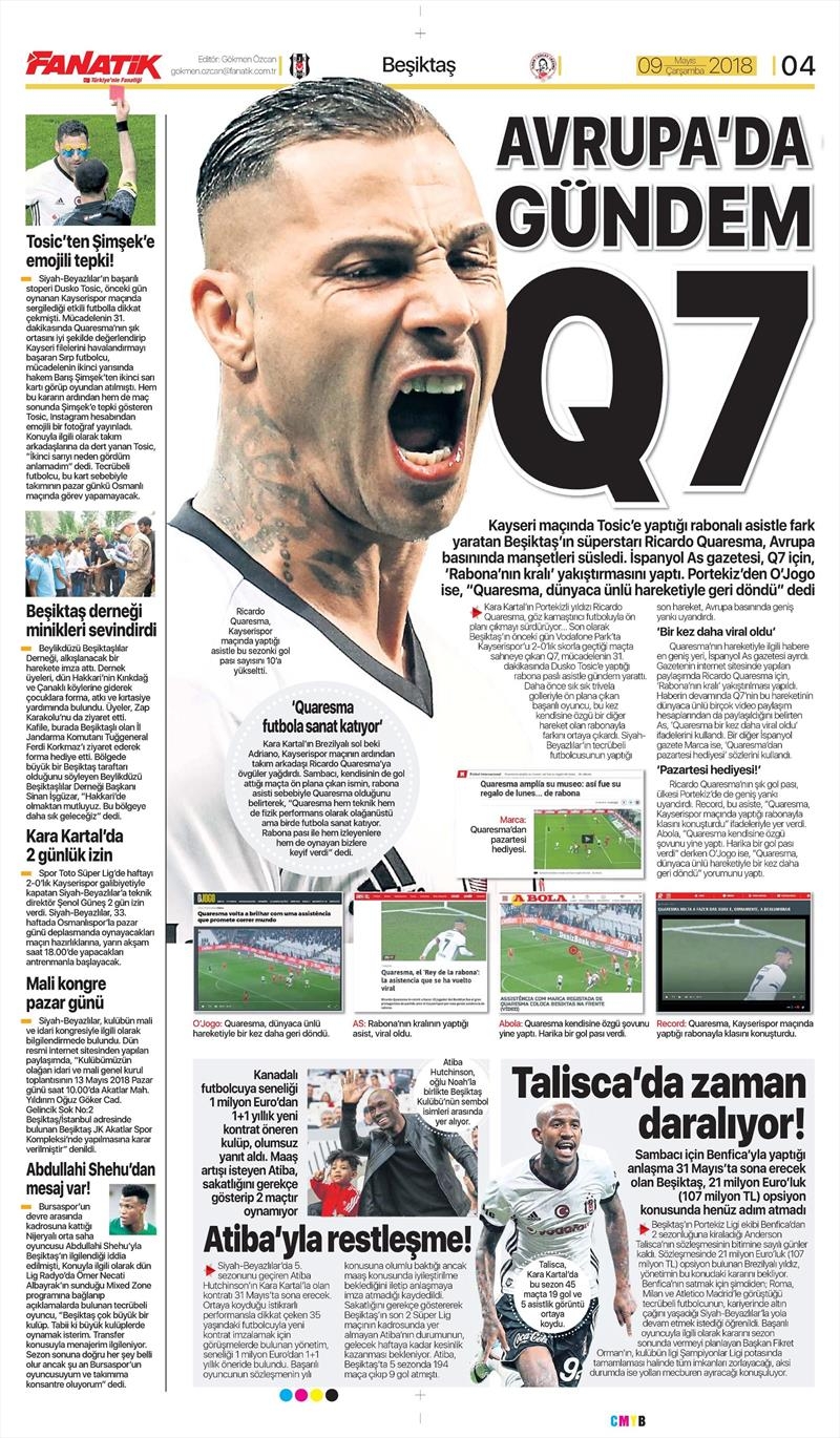 9 Mayıs 2018 | Gazetelerin Beşiktaş Manşetleri - Görsel 2