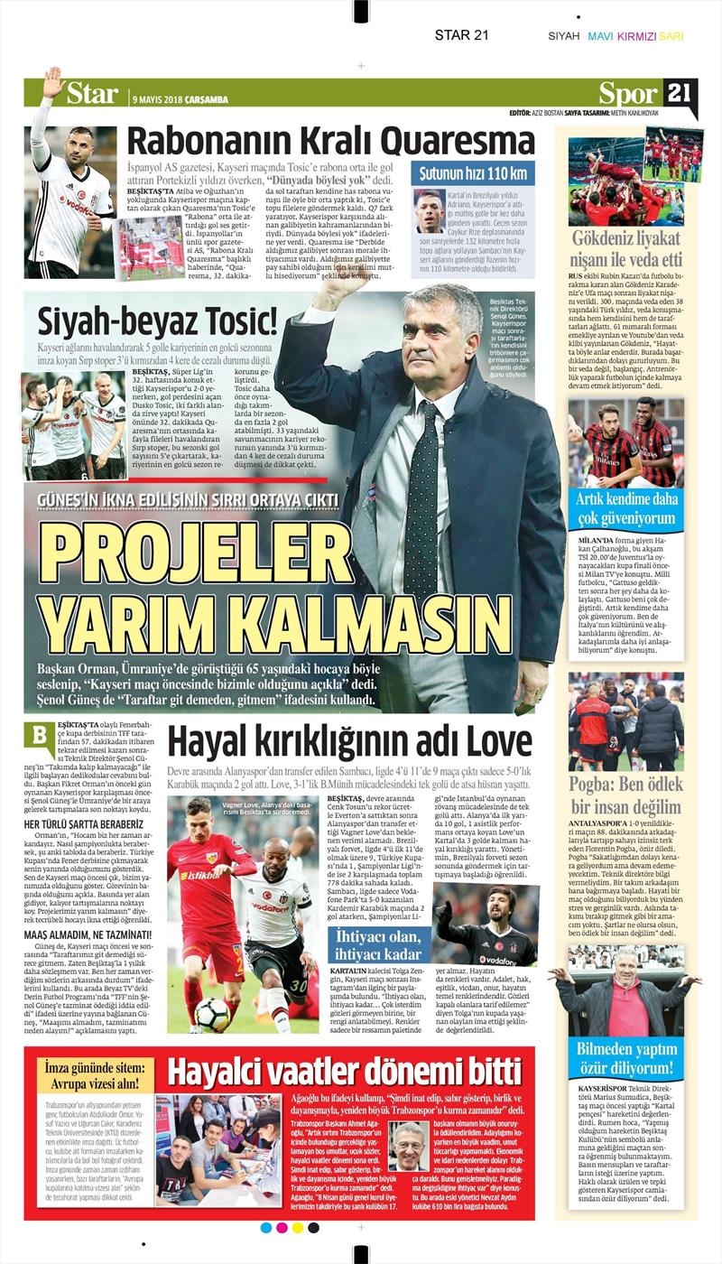 9 Mayıs 2018 | Gazetelerin Beşiktaş Manşetleri - Görsel 8
