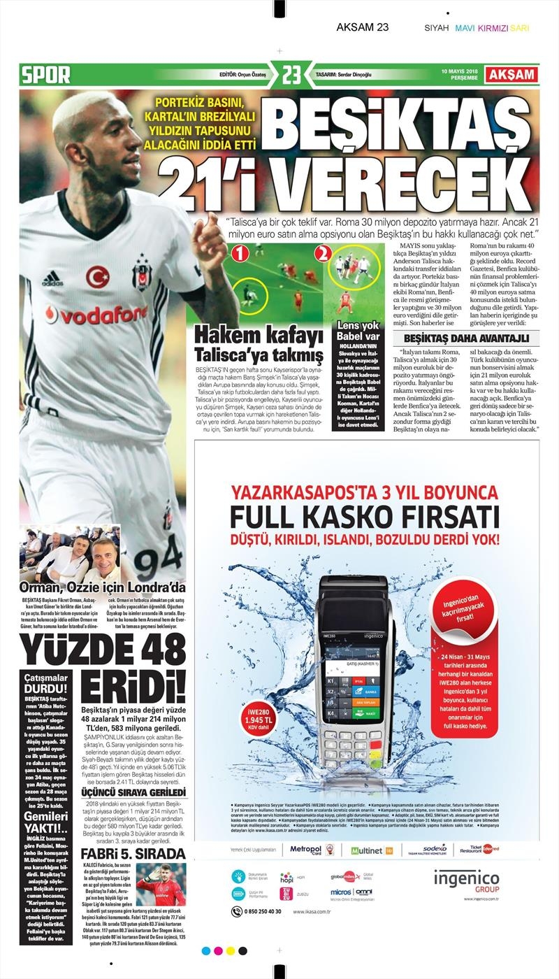 10 Mayıs 2018 | Gazetelerin Beşiktaş Manşetleri - Görsel 1