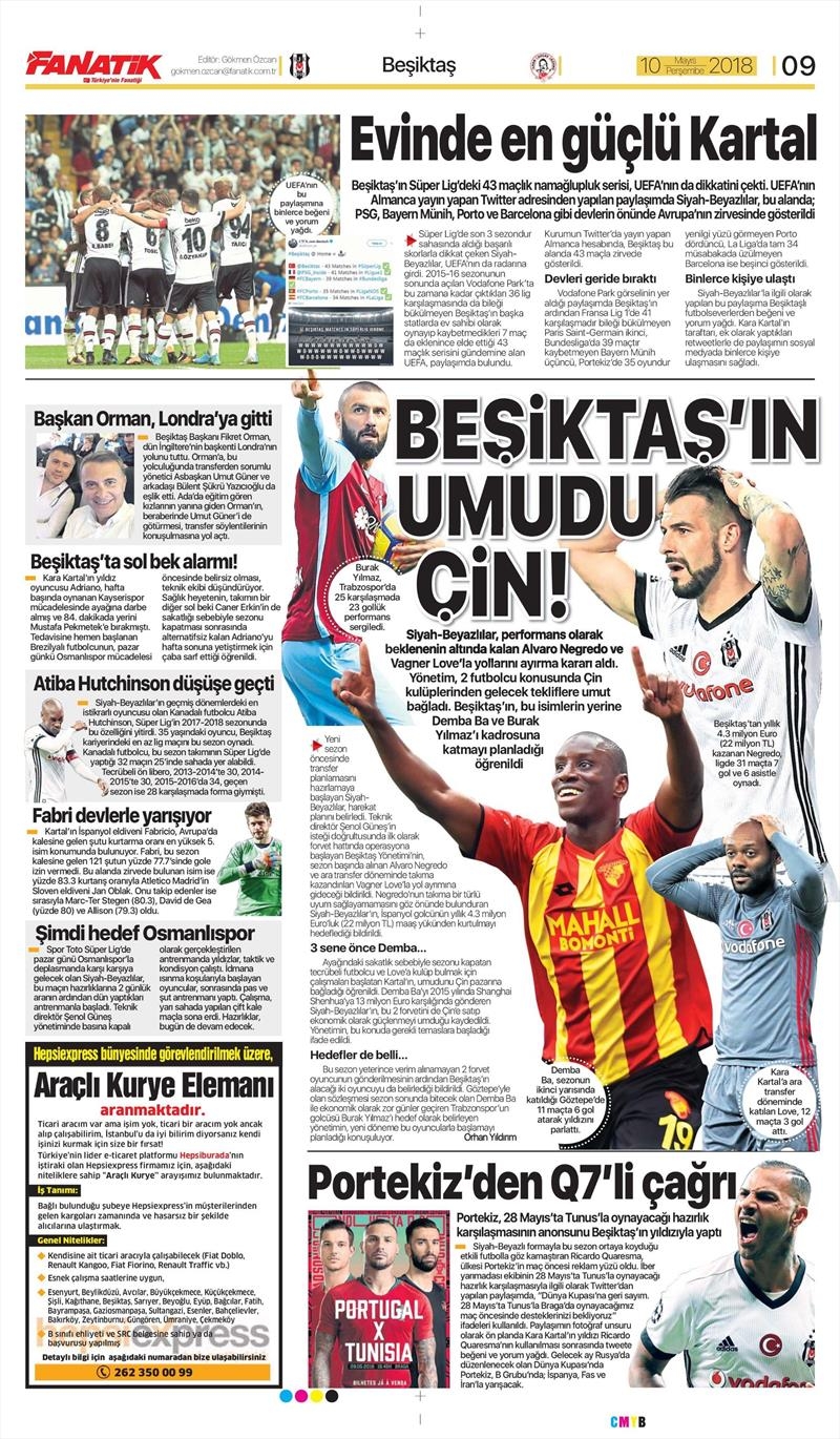 10 Mayıs 2018 | Gazetelerin Beşiktaş Manşetleri - Görsel 2