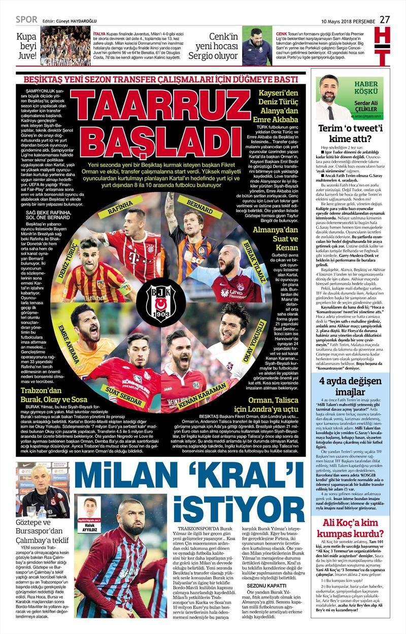 10 Mayıs 2018 | Gazetelerin Beşiktaş Manşetleri - Görsel 4