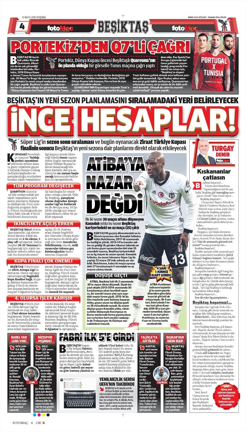 10 Mayıs 2018 | Gazetelerin Beşiktaş Manşetleri - Görsel 9