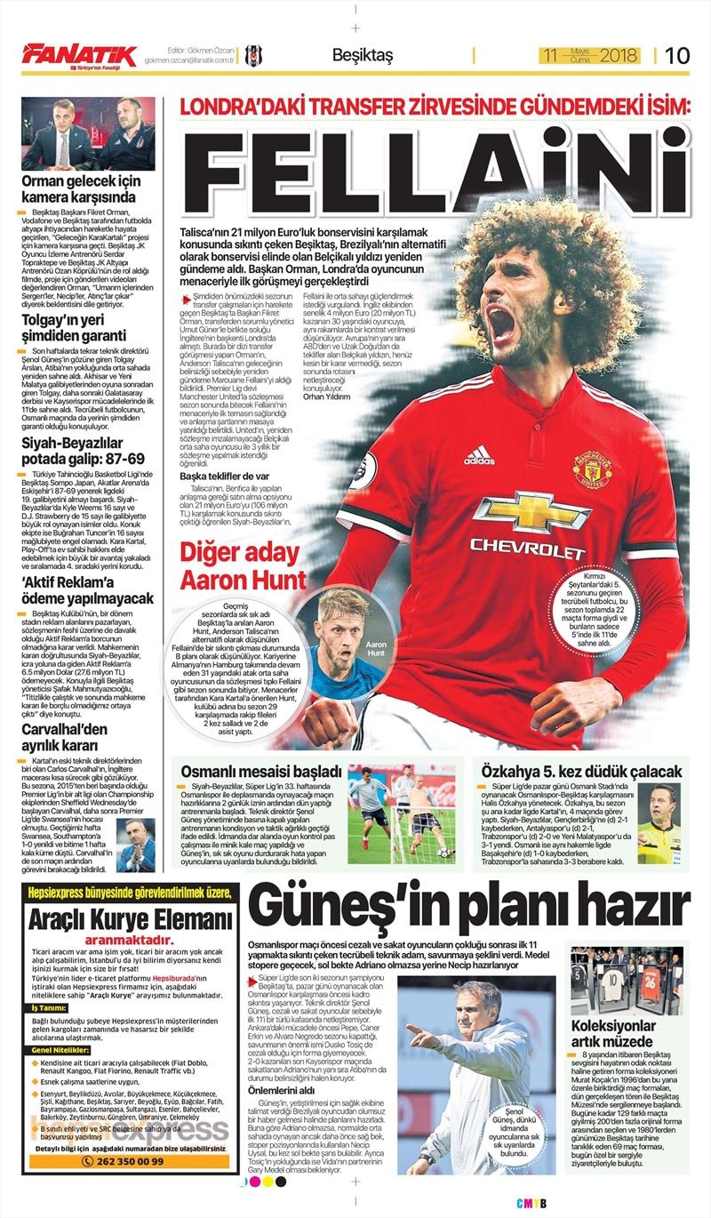 11 Mayıs 2018 | Gazetelerin Beşiktaş Manşetleri - Görsel 2
