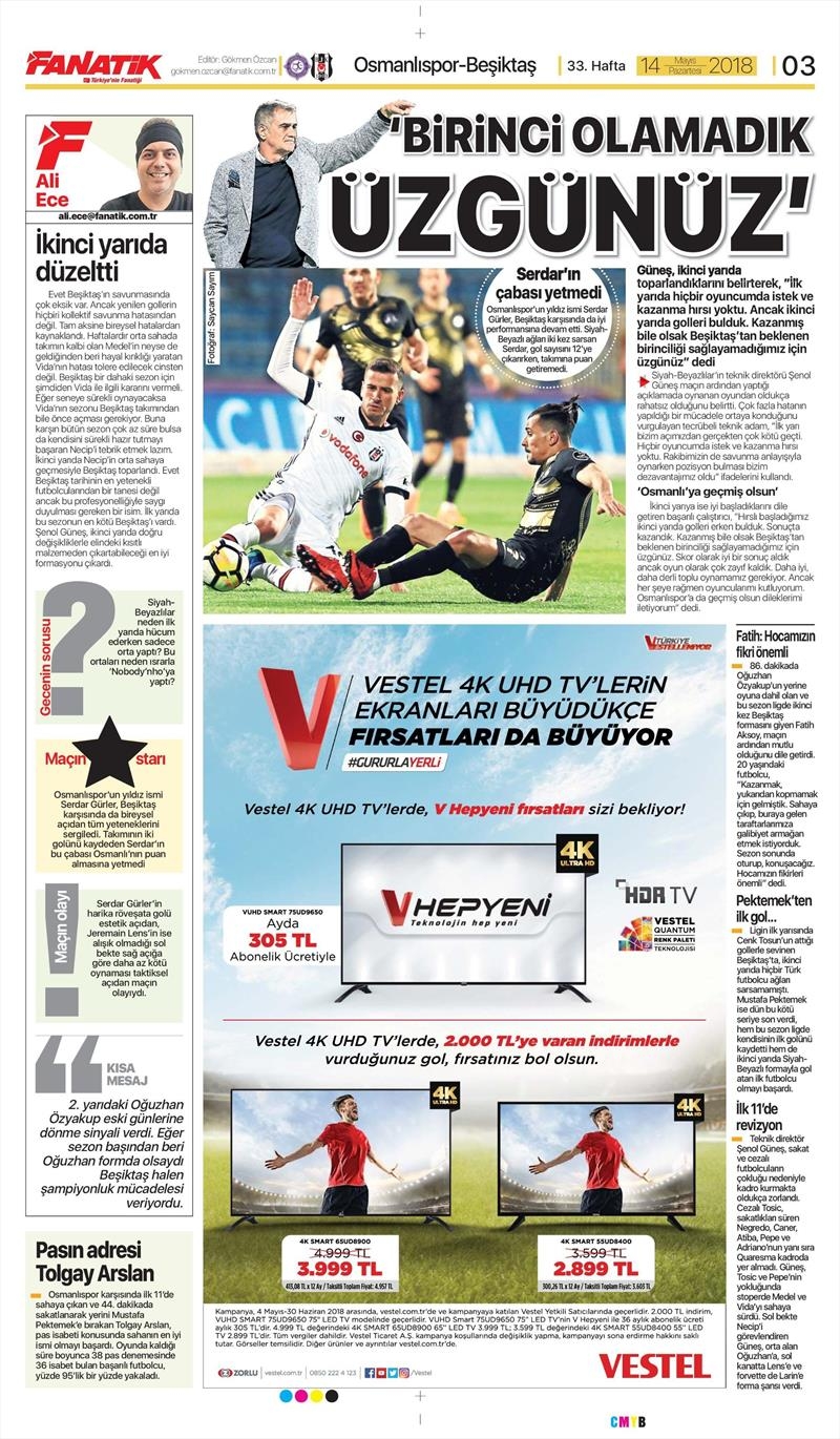 14 Mayıs 2018 | Gazetelerin Beşiktaş Manşetleri - Görsel 1