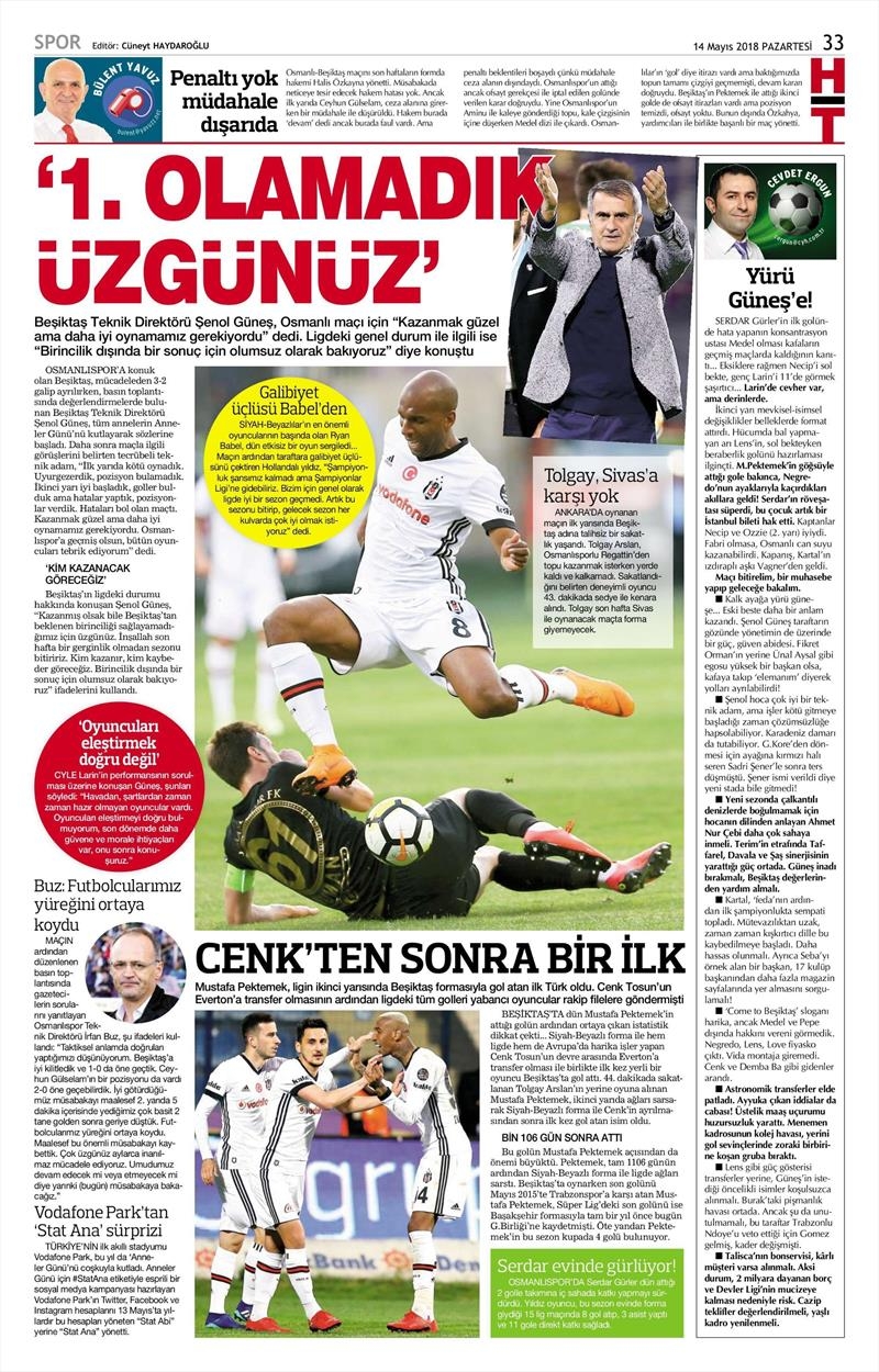 14 Mayıs 2018 | Gazetelerin Beşiktaş Manşetleri - Görsel 11