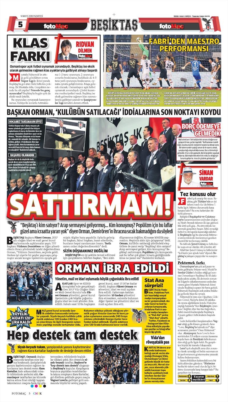 14 Mayıs 2018 | Gazetelerin Beşiktaş Manşetleri - Görsel 22