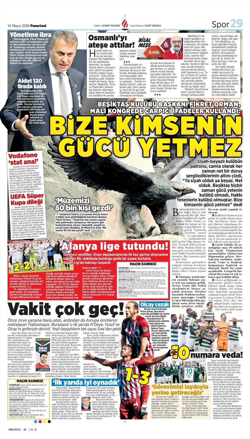 14 Mayıs 2018 | Gazetelerin Beşiktaş Manşetleri - Görsel 24