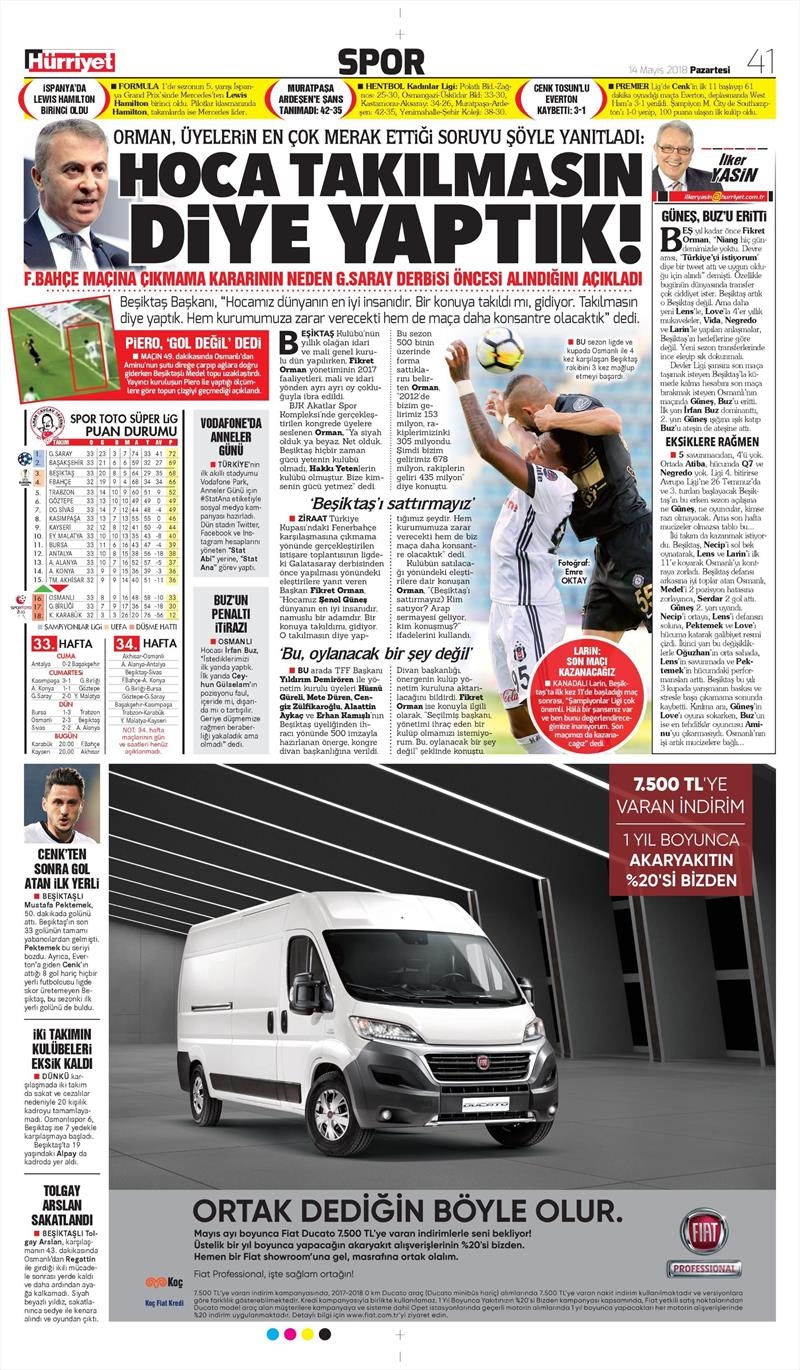14 Mayıs 2018 | Gazetelerin Beşiktaş Manşetleri - Görsel 3