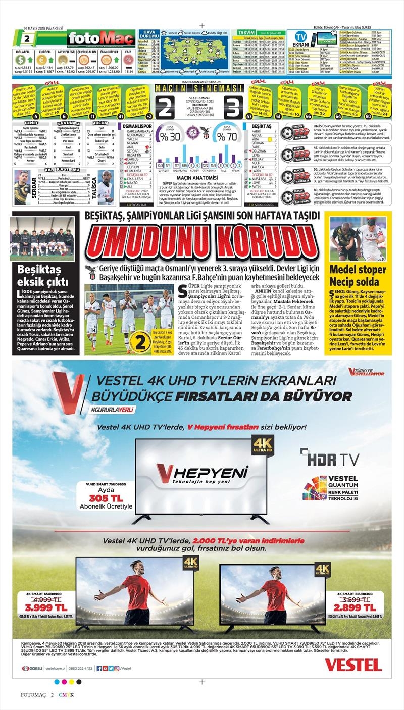 14 Mayıs 2018 | Gazetelerin Beşiktaş Manşetleri - Görsel 8