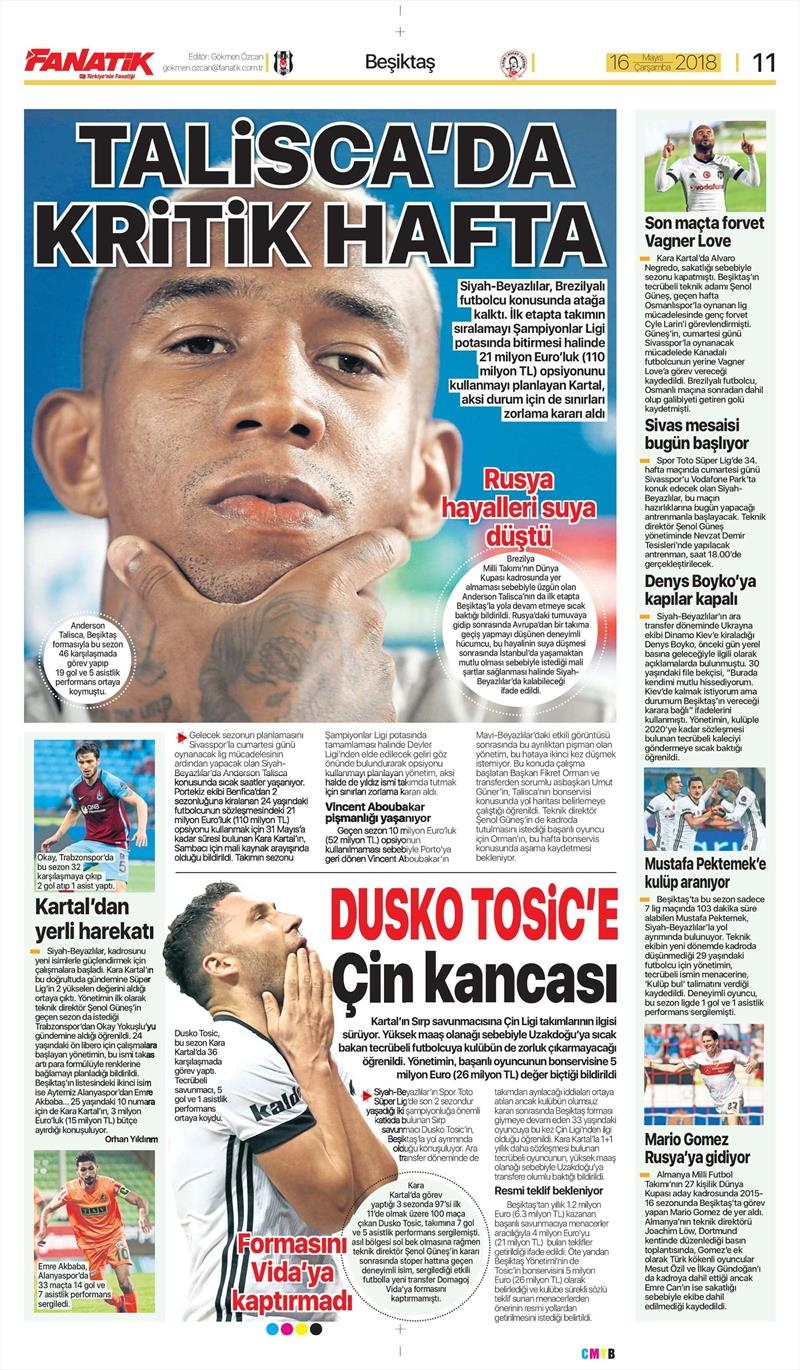 16 Mayıs 2018 | Gazetelerin Beşiktaş Manşetleri - Görsel 1
