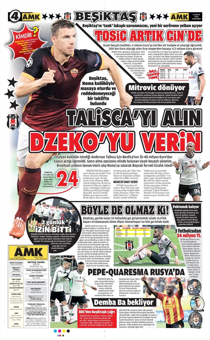 16 Mayıs 2018 | Gazetelerin Beşiktaş Manşetleri - Görsel 2