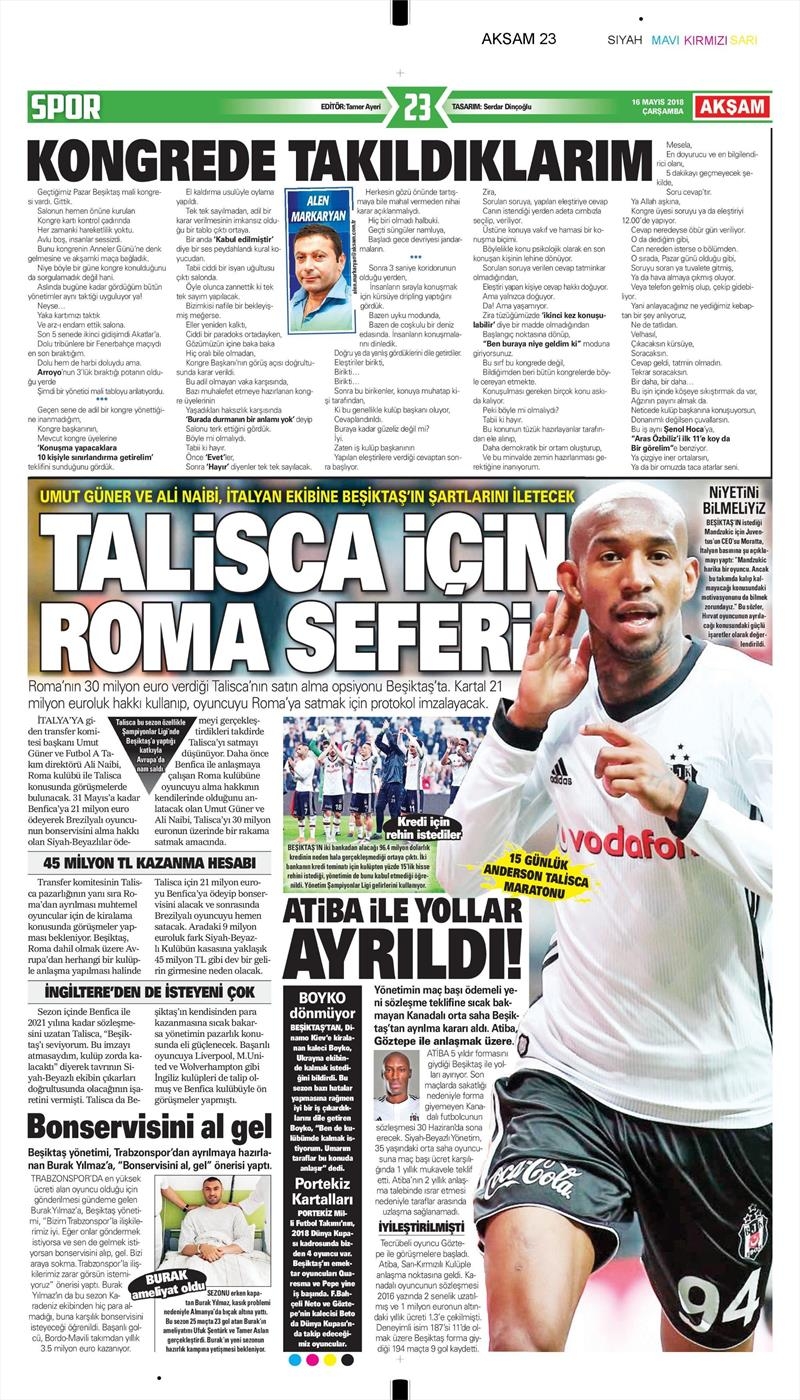 16 Mayıs 2018 | Gazetelerin Beşiktaş Manşetleri - Görsel 3