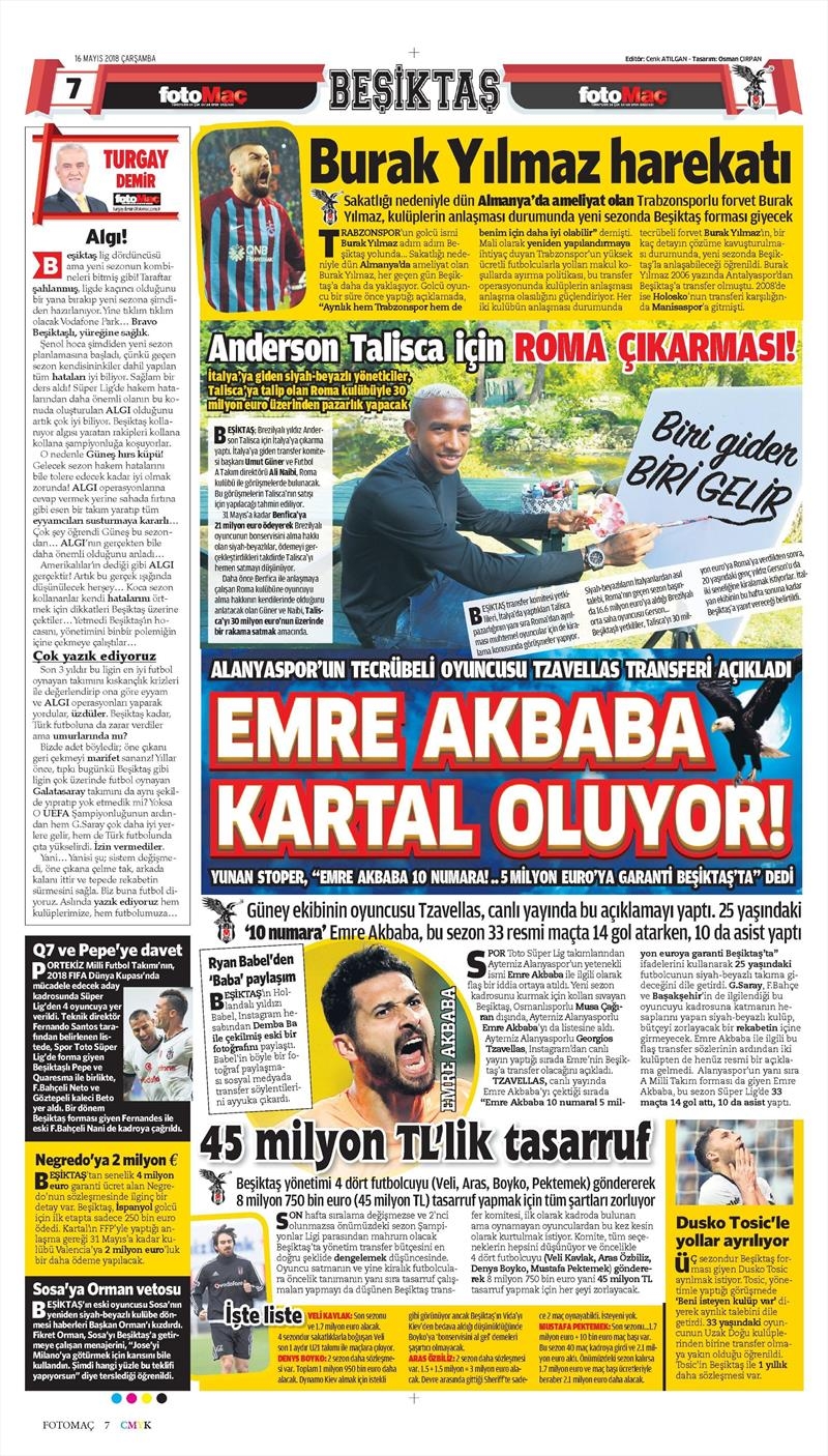 16 Mayıs 2018 | Gazetelerin Beşiktaş Manşetleri - Görsel 6