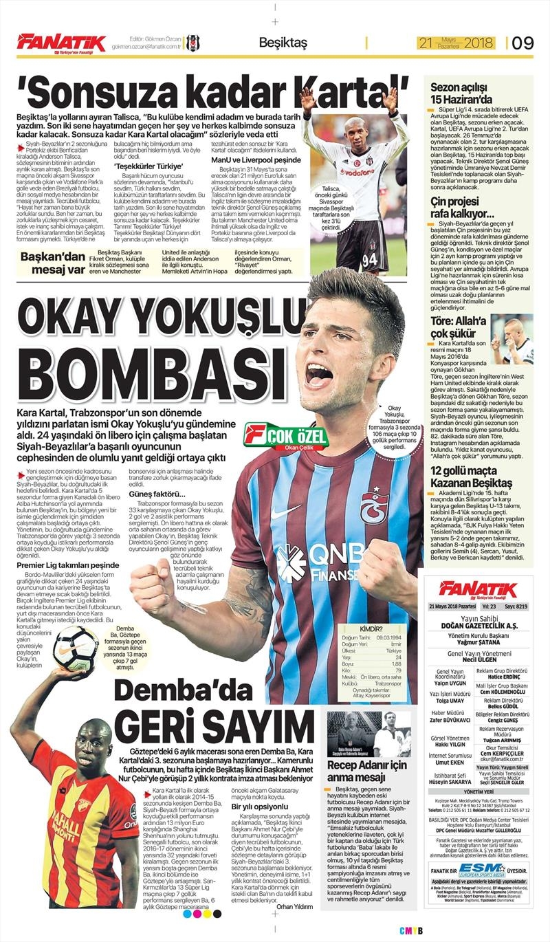 21 Mayıs 2018 | Gazetelerin Beşiktaş Manşetleri - Görsel 3