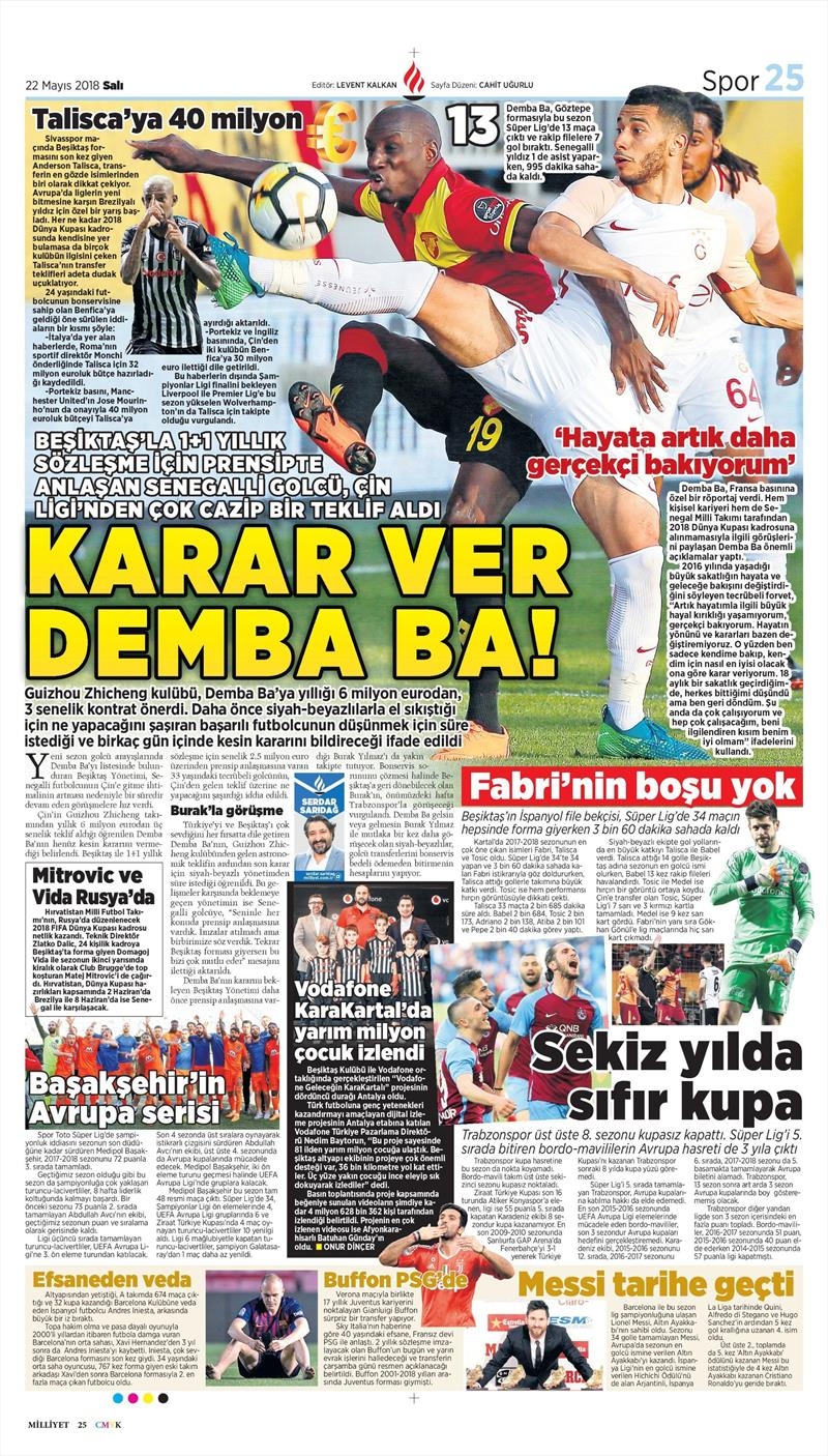 22 Mayıs 2018 | Gazetelerin Beşiktaş Manşetleri - Görsel 3
