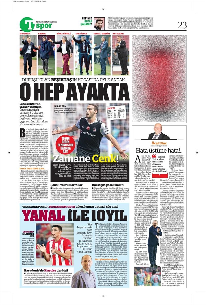 16 Kasım 2016 | Gazetelerin Beşiktaş sayfaları - Görsel 2