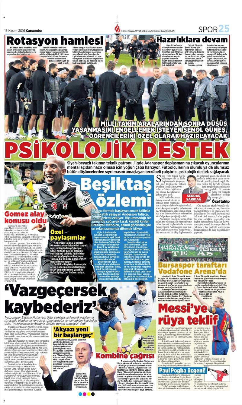 16 Kasım 2016 | Gazetelerin Beşiktaş sayfaları - Görsel 6