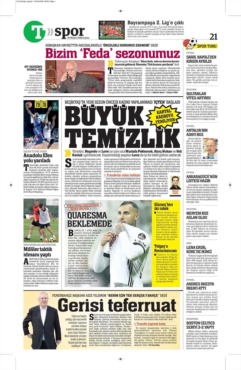 25 Mayıs 2018 | Gazetelerin Beşiktaş Manşetleri - Görsel 1