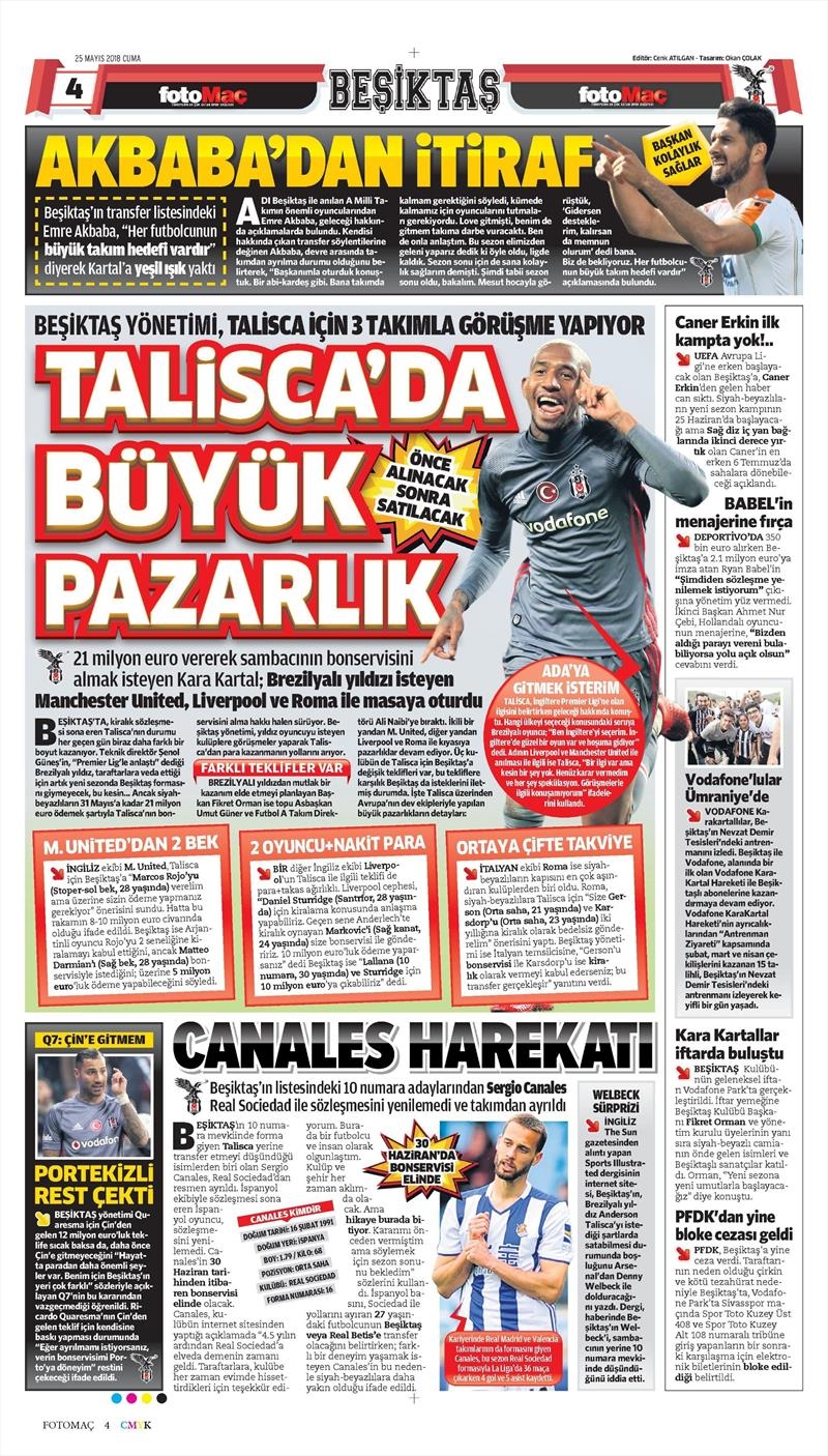 25 Mayıs 2018 | Gazetelerin Beşiktaş Manşetleri - Görsel 7