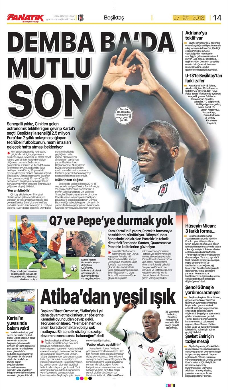 27 Mayıs 2018 | Gazetelerin Beşiktaş Manşetleri - Görsel 1